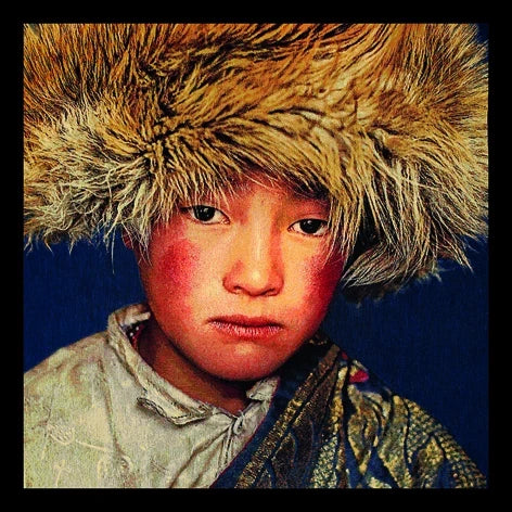 Geweven Wandpaneel Tibetan Boy – Blauw – Met Lijst