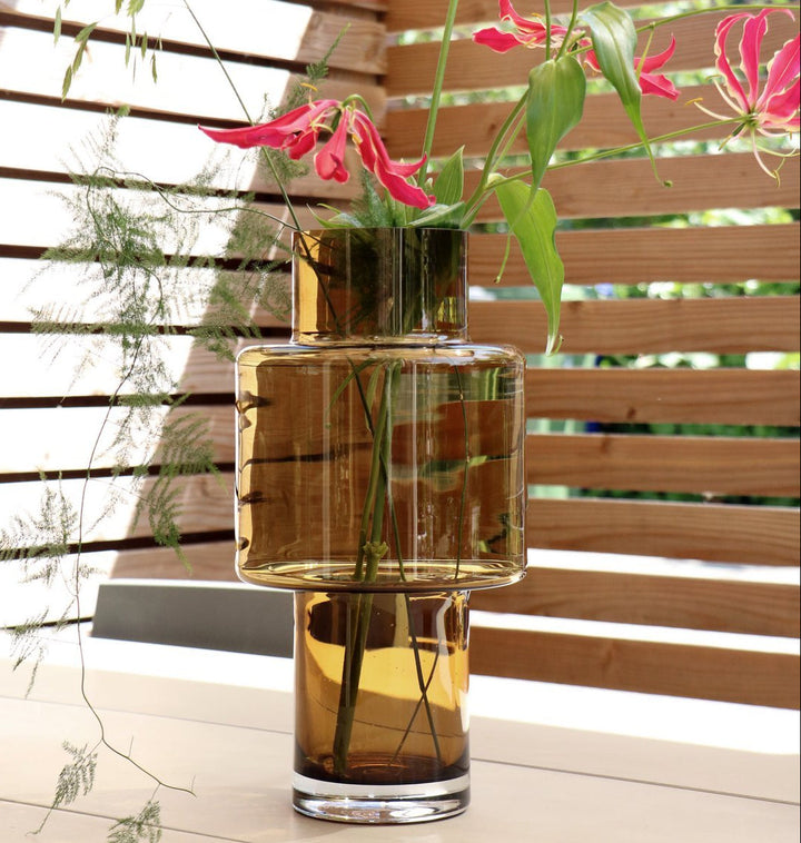 Juba Cognac vaas – Mondgeblazen dikglas design Ø20xH40 cm