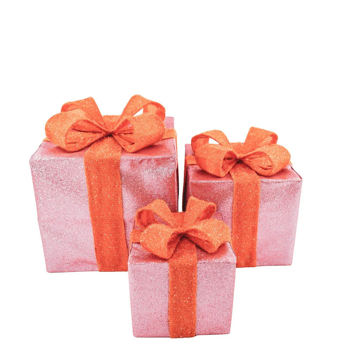 LED Kerst cadeaubox set S3 – Polystyreen – Roze/Oranje – 15/20/25 cm