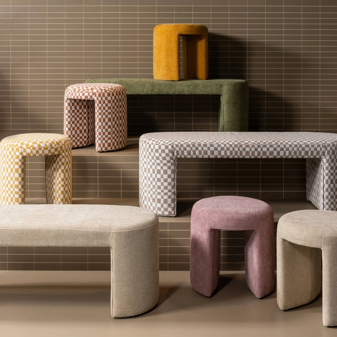 Eetkamerbank WOOOD Jacob ruit dessin zand