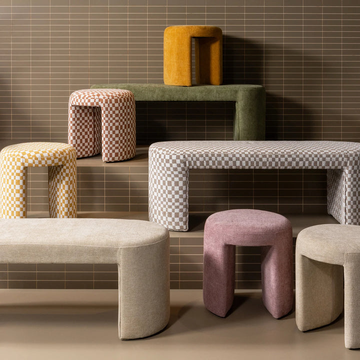 Eetkamerbank WOOOD Jacob ruit dessin zand