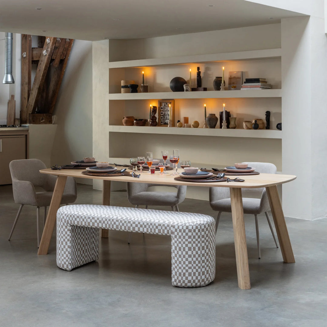 Eetkamerbank WOOOD Jacob ruit dessin zand