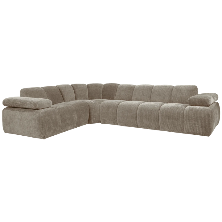 Woood Mojo Hoekbank Links – Geweven Ribstof Honing Geel