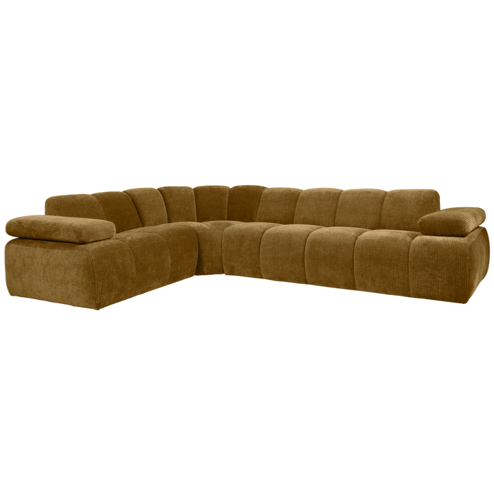 Woood Mojo Hoekbank Links – Geweven Ribstof Honing Geel