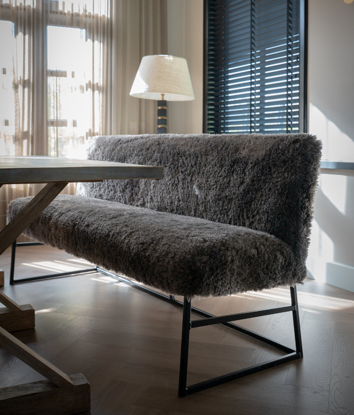 Eetkamerbankje doodle stof bruin