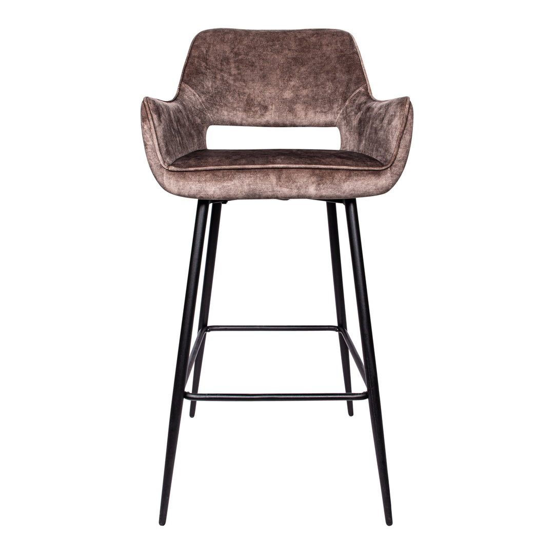 Fallon Velvet Brown Bar Stool Black Metal Leg KD (set of 2)