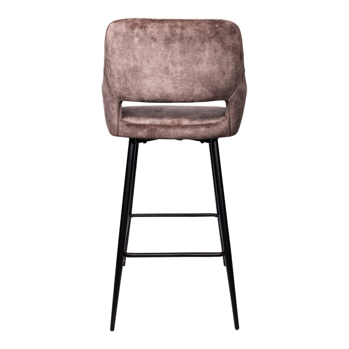 Fallon Velvet Brown Bar Stool Black Metal Leg KD (set of 2)