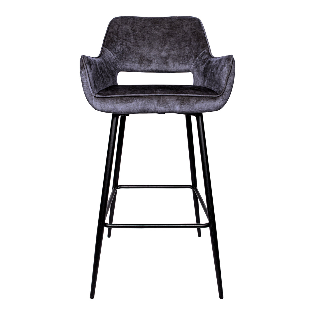 Fallon Velvet Anthracite Bar Stool Black Metal Leg (set of 2)