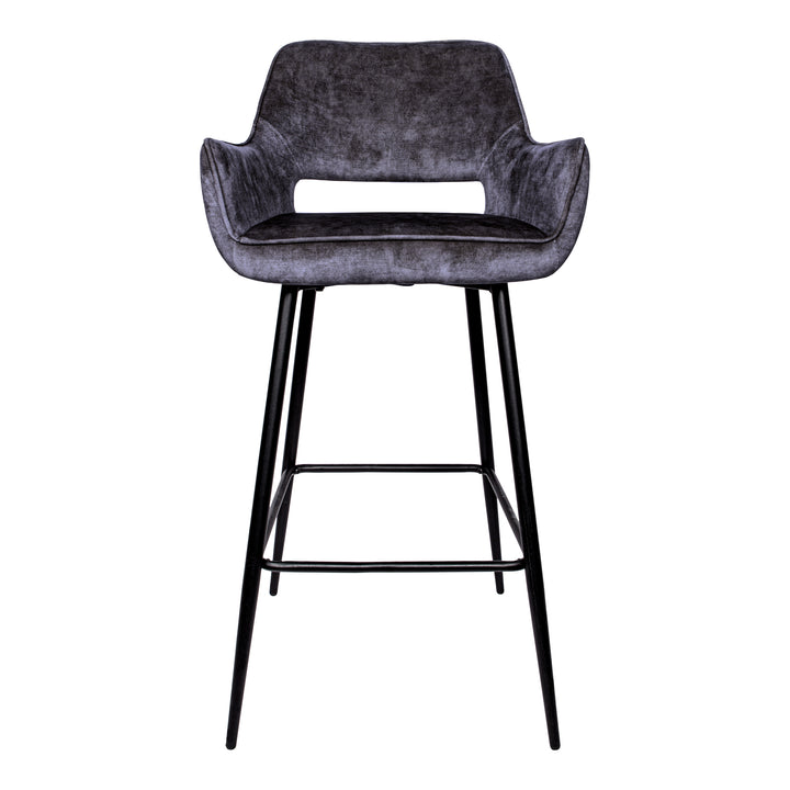 Fallon Velvet Anthracite Bar Stool Black Metal Leg (set of 2)