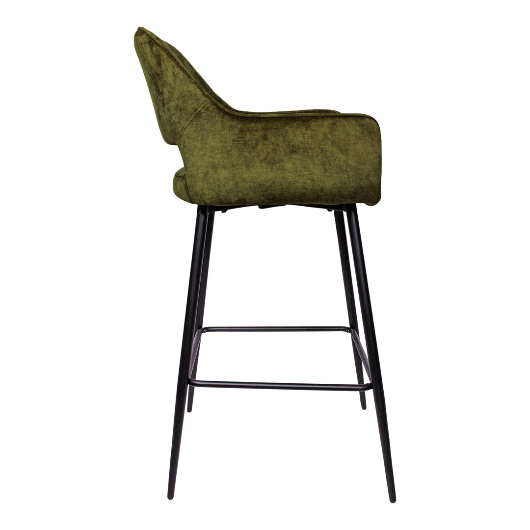 Fallon Velvet Green Bar Stool Black Metal Leg KD (set of 2)