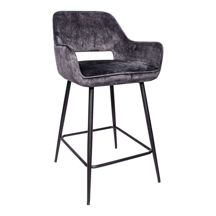 Fal LOW Velvet Anthracite Bar Stool Black Metal Le (set of 2)