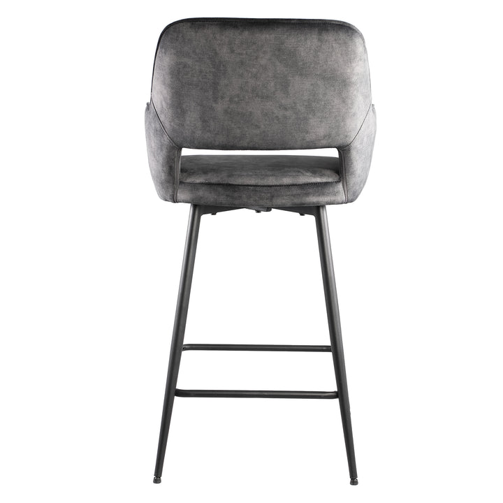 Fal LOW Velvet Anthracite Bar Stool Black Metal Le (set of 2)