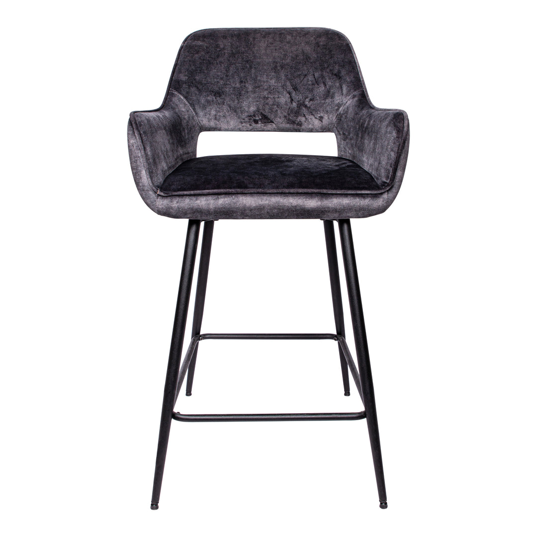 Fal LOW Velvet Anthracite Bar Stool Black Metal Le (set of 2)