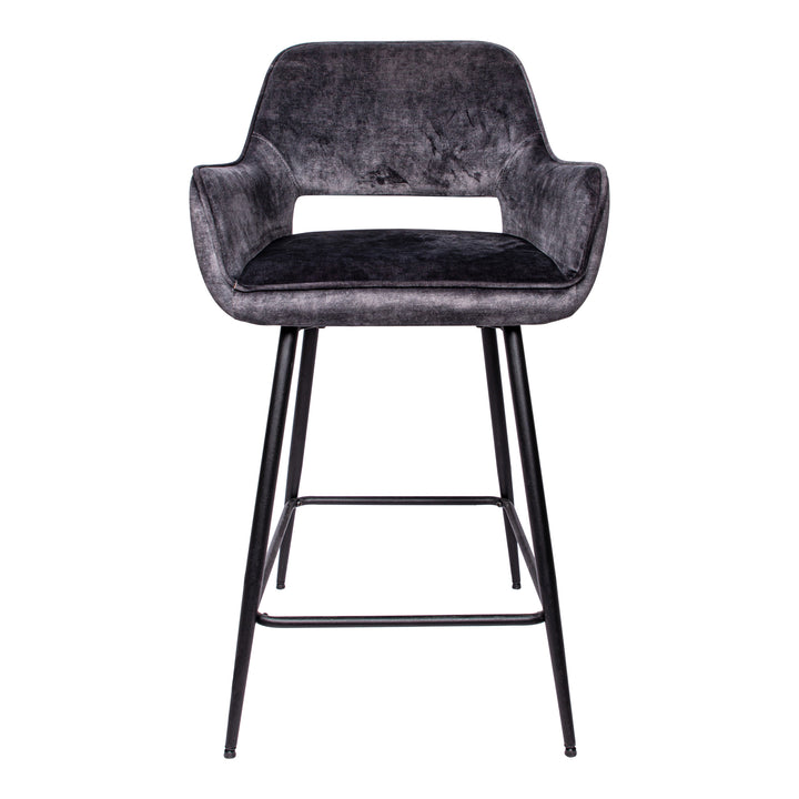Fal LOW Velvet Anthracite Bar Stool Black Metal Le (set of 2)