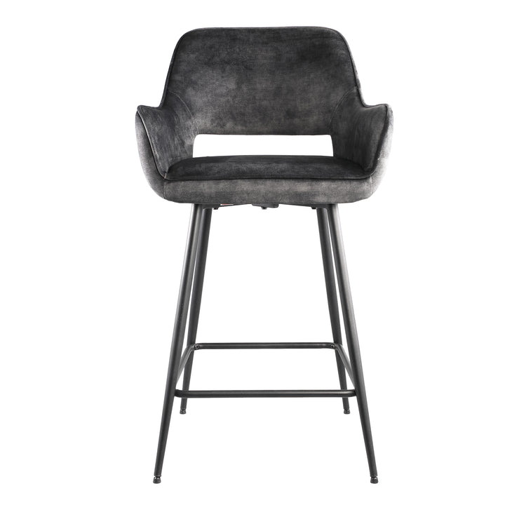 Fal LOW Velvet Anthracite Bar Stool Black Metal Le (set of 2)