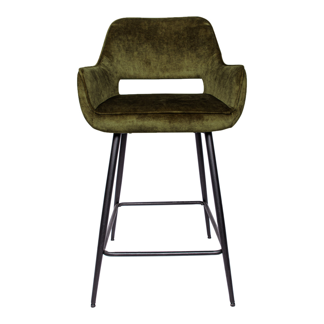 Fal LOW Velvet Green Bar Stool Black Metal Leg KD (set of 2)