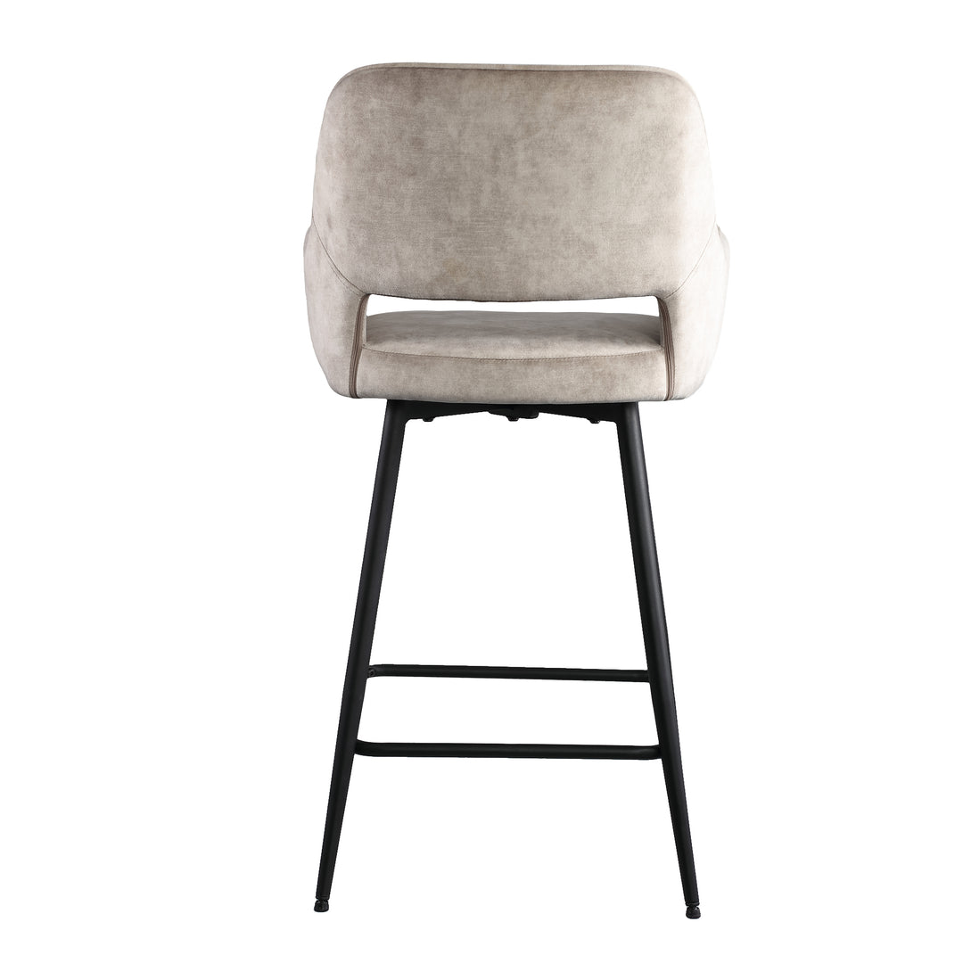 Fal LOW Velvet Khaki Bar Stool Black Metal Leg KD (set of 2)