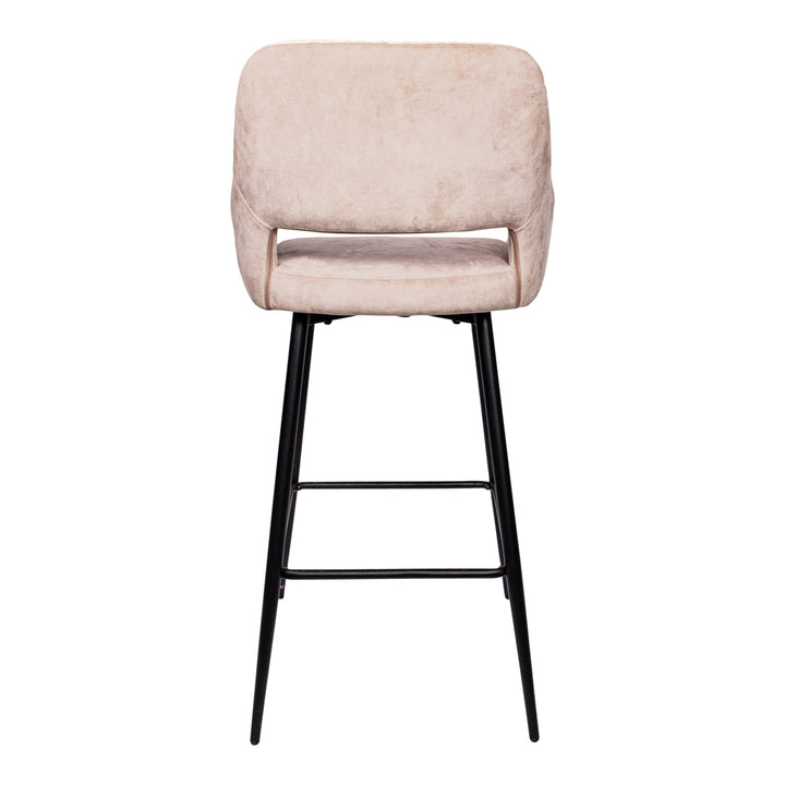 Fallon Velvet Khaki Bar Stool Black Metal Leg KD (set of 2)