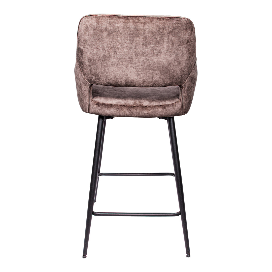 Fal LOW Velvet Brown Bar Stool Black Metal Leg (set of 2)