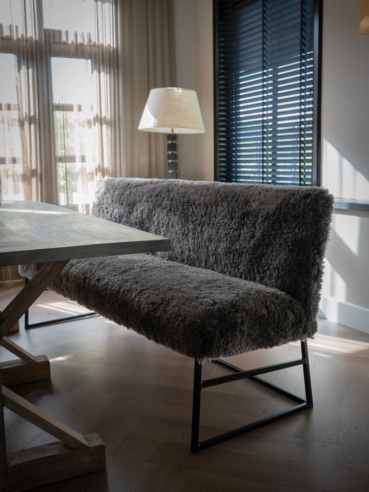 Eetkamerbankje doodle stof bruin