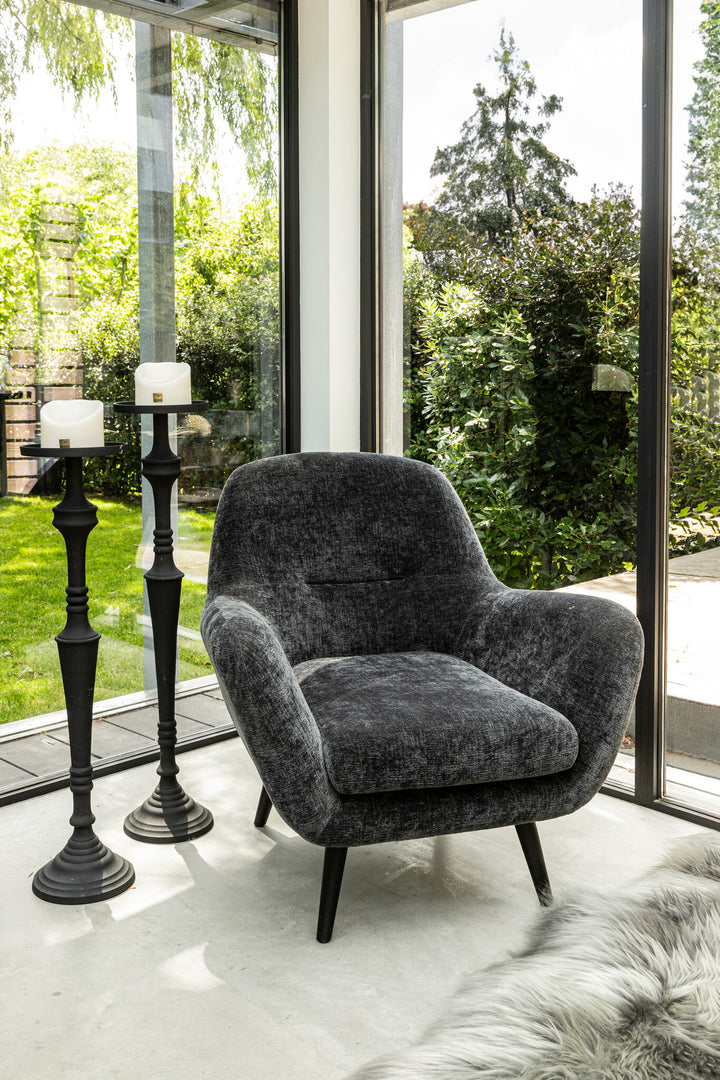Donny Anthracite Fauteuil Black Wooden Legs