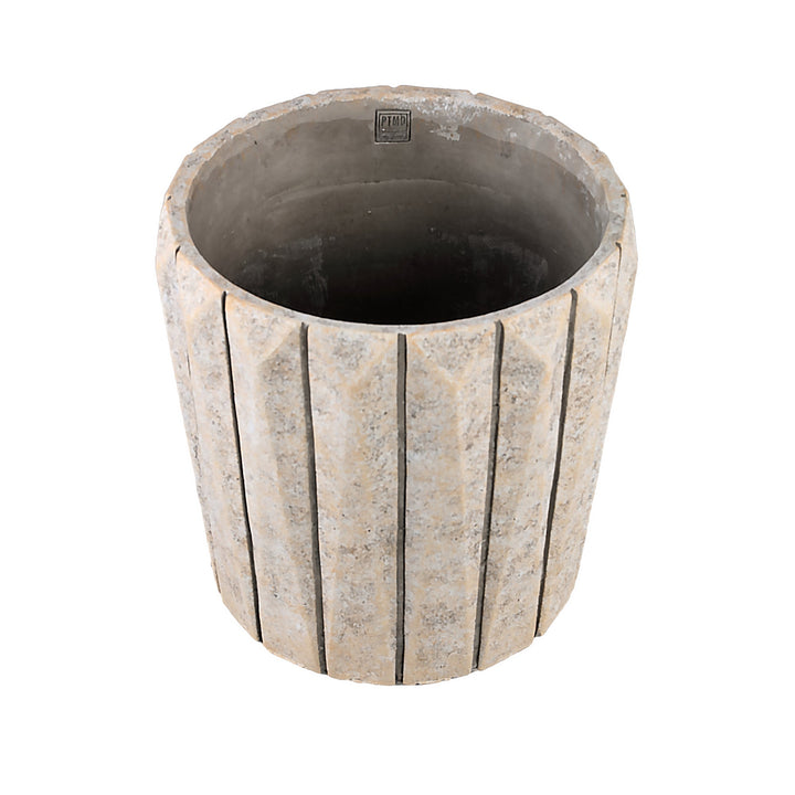 Imani Taupe Cement Pot Round With Lines Big L PTMD