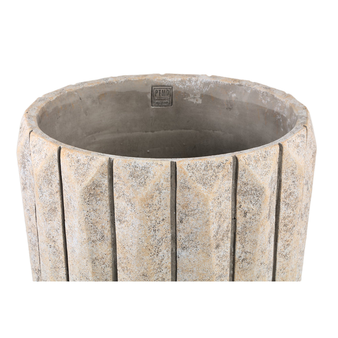 Imani Taupe Cement Pot Round With Lines Big L PTMD