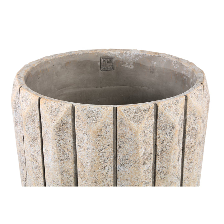 Imani Taupe Cement Pot Round With Lines Big L PTMD