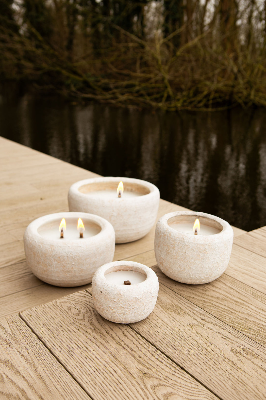 Gabor Cream Cement Outdoor Candle L