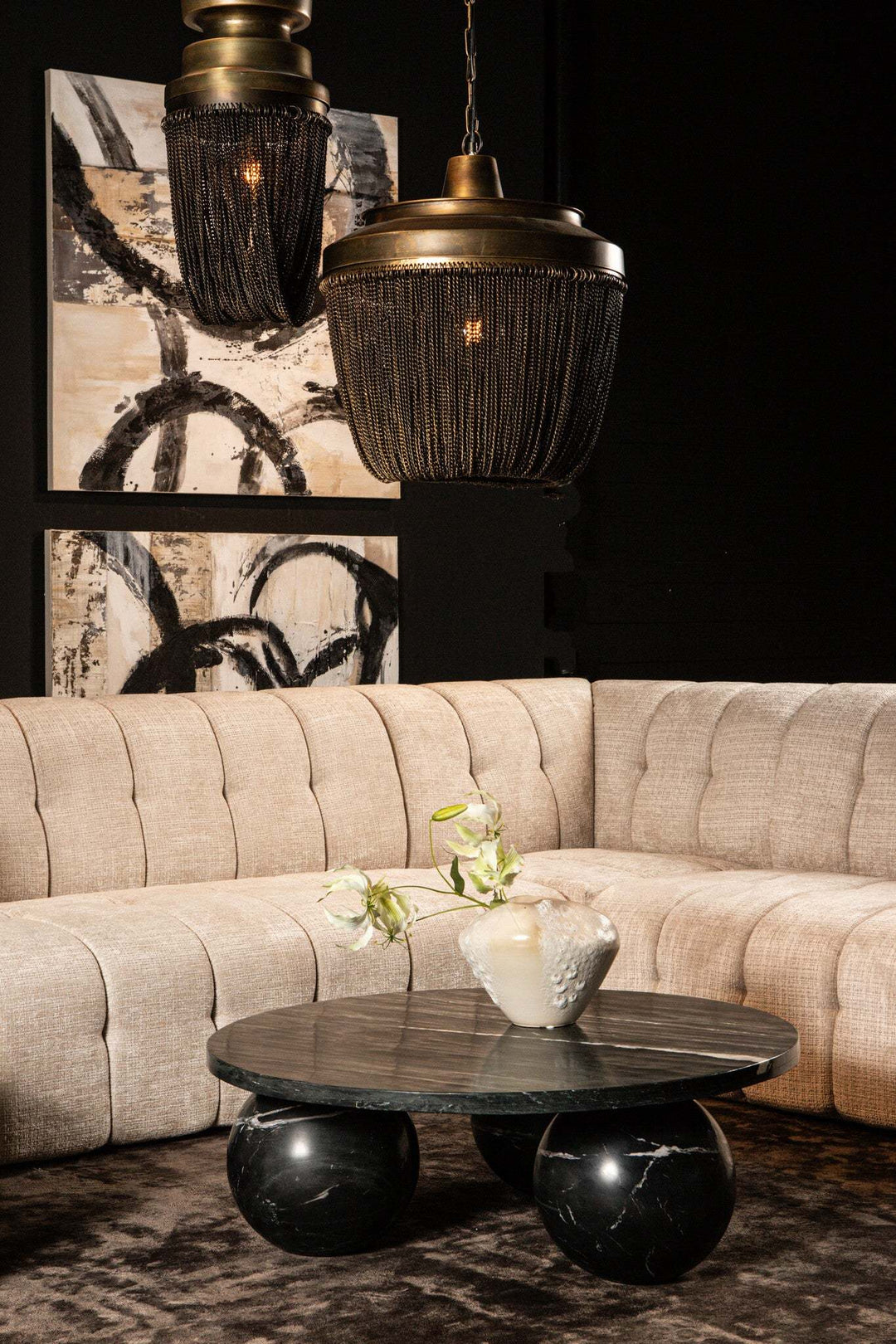 Diro Black Marble 3-bol salontafel rond