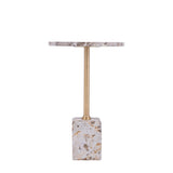 Marmeren bijzettafel rond met gouden poot – PTMD Ebe Beige