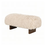 PTMD Hair Teddy Bankje Beige -| Zachte Design Bank met Houten Poten