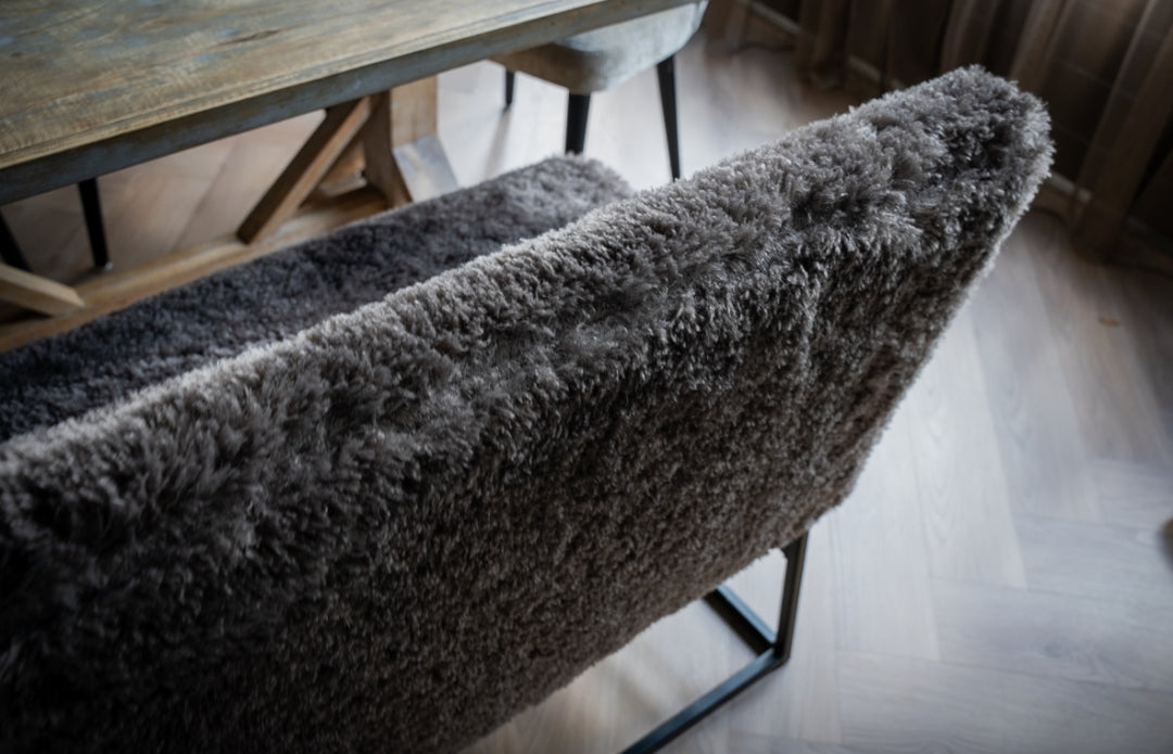 Eetkamerbankje doodle stof bruin