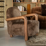 Retrova Fauteuil Bruin– Print Design met Houten Armleuningen