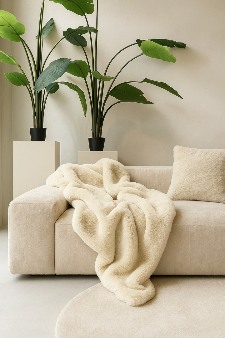 By-Boo bont Plaid Beige – Zachte fluffy deken