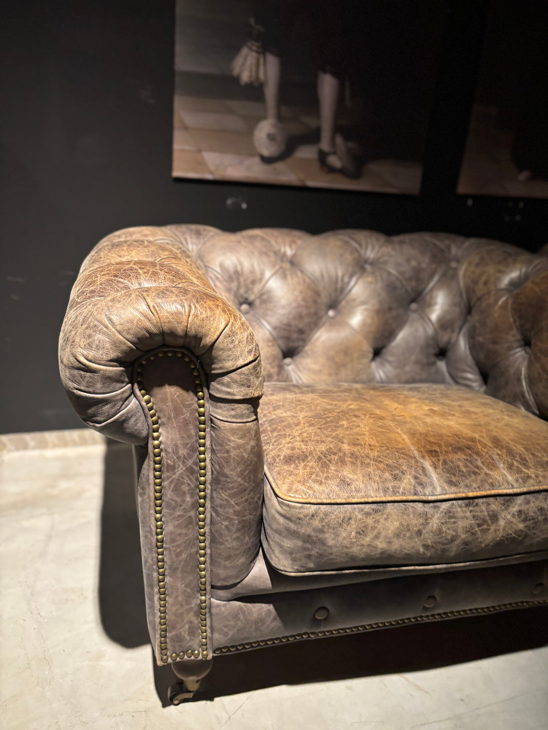 Chesterfield Clubfauteuil Taupe-grijs-bruin Leer Zgan