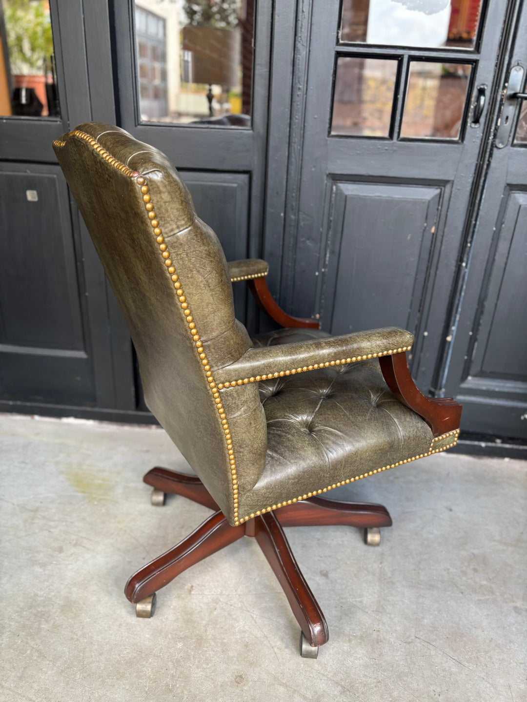 Chesterfield Bureaustoel Antiekgroen Leer