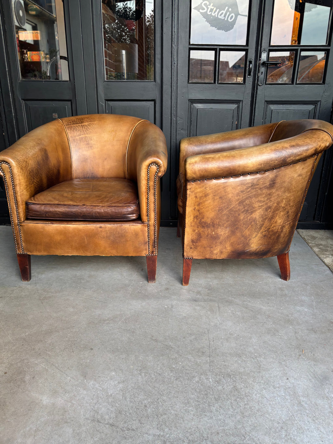 Set Runderleren Clubfauteuils