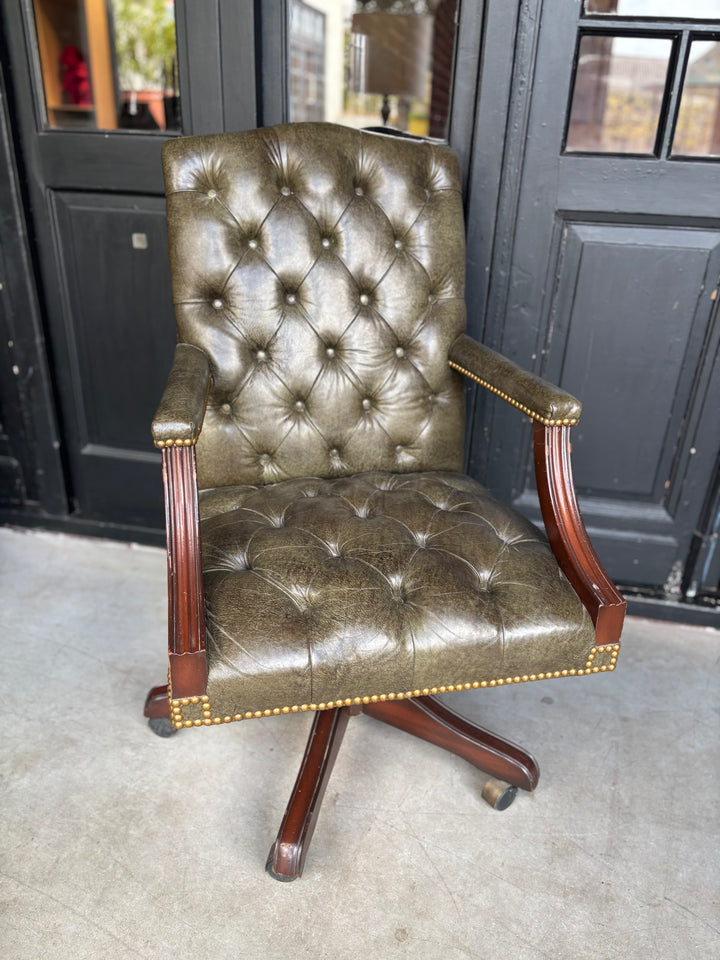 Chesterfield Bureaustoel Antiekgroen Leer