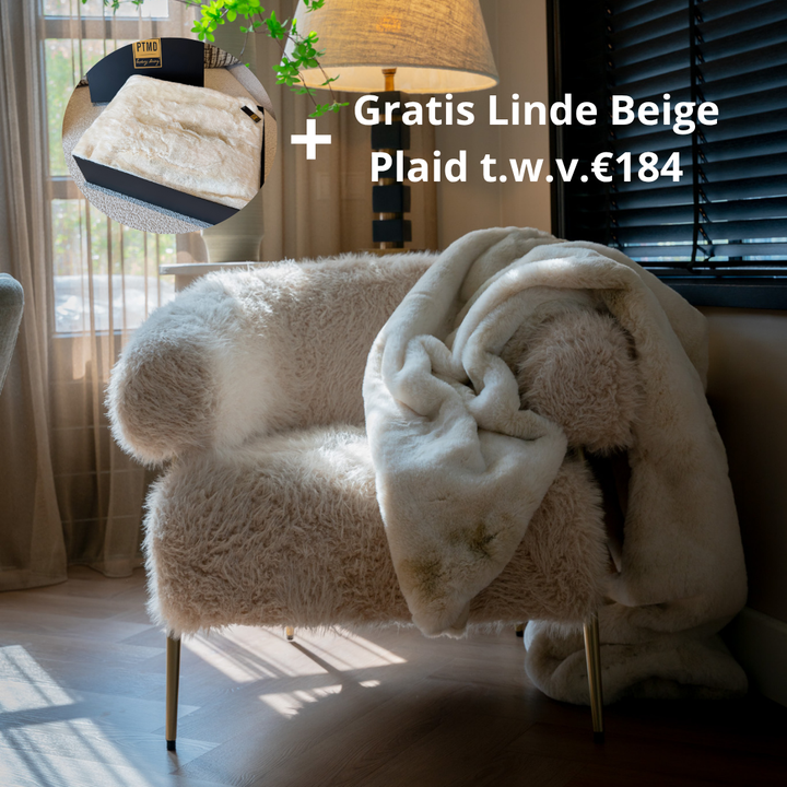 Hair Cream fauteuil met GRATIS Linde  Beige plaid t.w.v.€184 in Cadeaubox  150x200