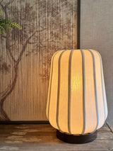 Tafellamp BIBURY hout print donker bruin+wit