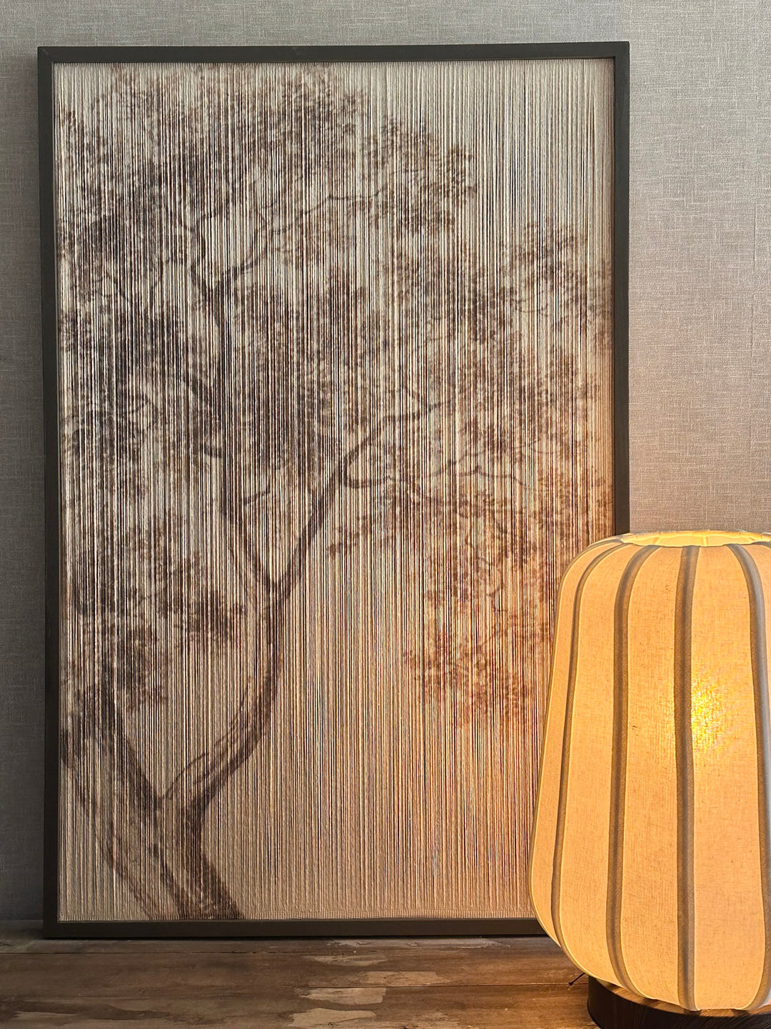 Tafellamp BIBURY hout print donker bruin+wit