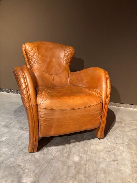 Vintage Stoere Cognac Leren  Saddle Fauteuils