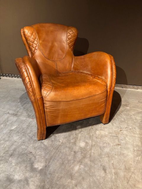 Vintage Stoere Cognac Leren  Saddle Fauteuils