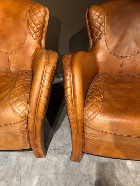 Vintage Stoere Cognac Leren  Saddle Fauteuils