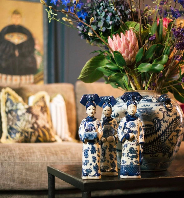 Chinees Beeld van Keizerin – Handgemaakt Blauw Wit Keramiek