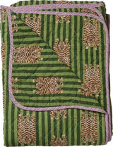 Plaid quilt katoen tijgerprint 140x180 cm – groen & paars