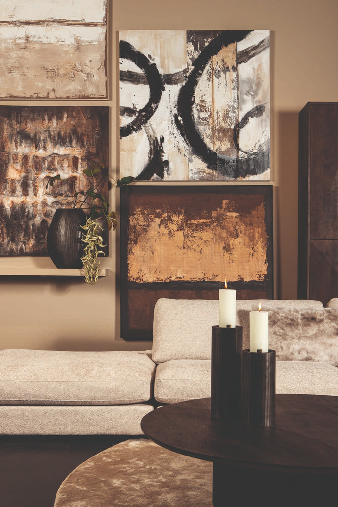 Asante Brown canvas painted wallpanel square frame PTMD