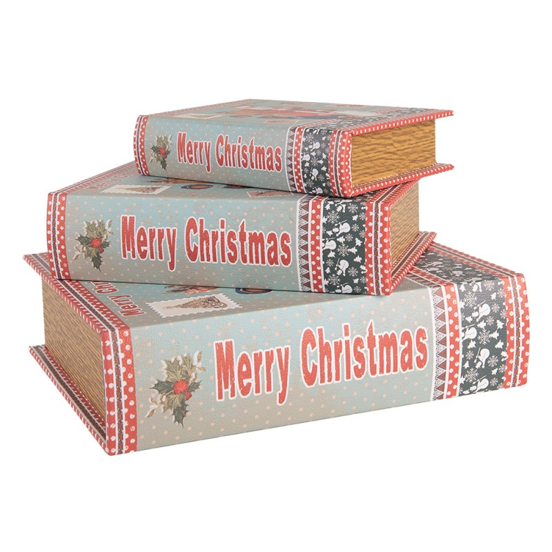 Opbergdoos Set van 3 Boeken 27 /22 /17 cm Blauw Hout Kerstman