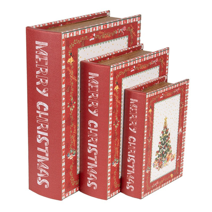 Opbergdoos Set (3 st.) — Boekenlook — Rood — Kerst